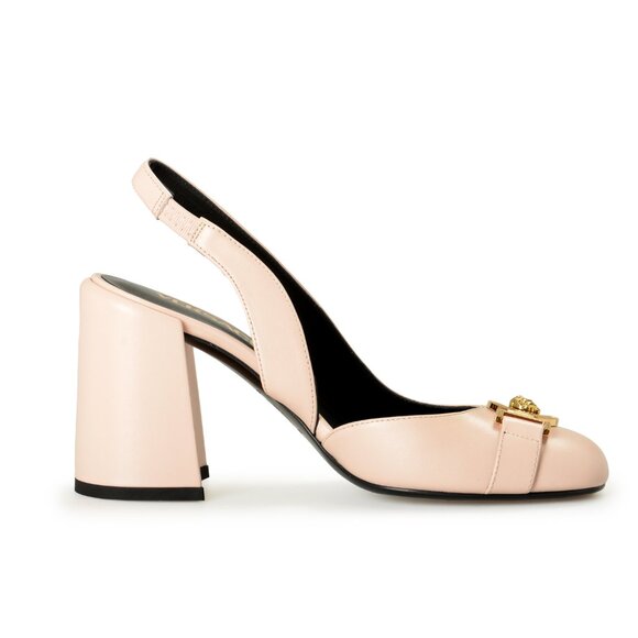 Versace Women's Soft Pink Leather Heeled Sling Back Sandals Shoes US 8 IT 38 - Picture 4 of 8